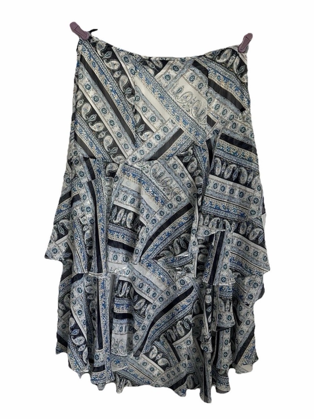 Karl Lagerfeld Paisley Layered Ruffle Midi Skirt Womens 12 Boho Flowy Fairy